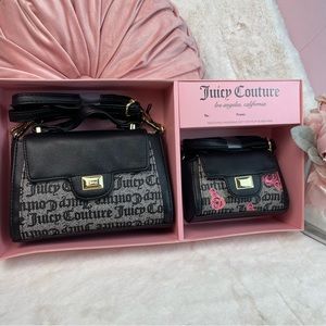 Juicy Couture Mommy & Me Black Beige Floral Flap Crossbody Handbag